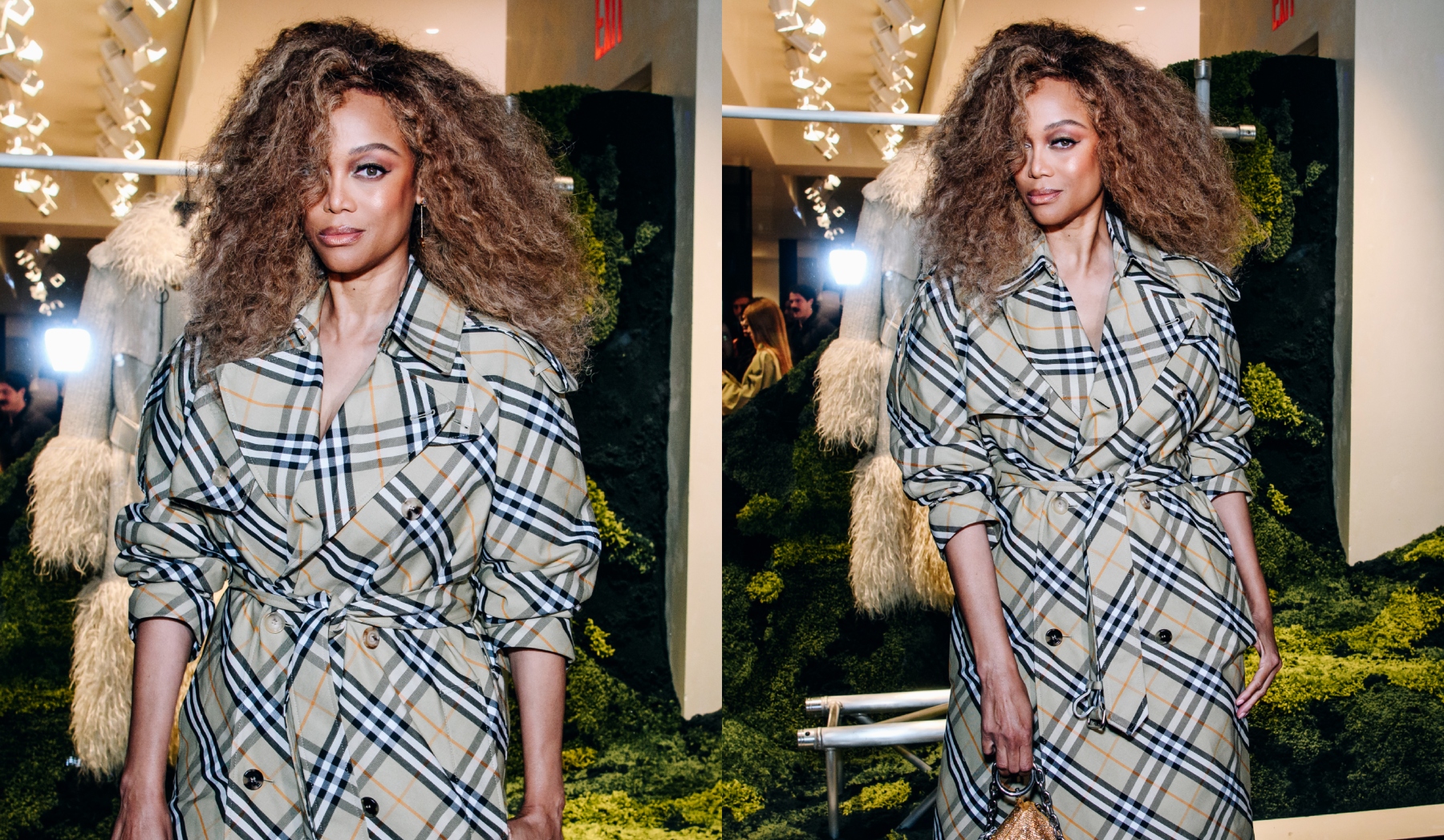 Tyra Banks Models Burberry Plaid Trench at NY Flagship Store Reopening