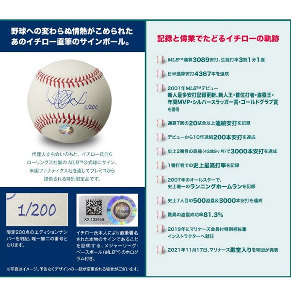 イチローMLB™デビュー 20周年記念 直筆サインボール 特製展示