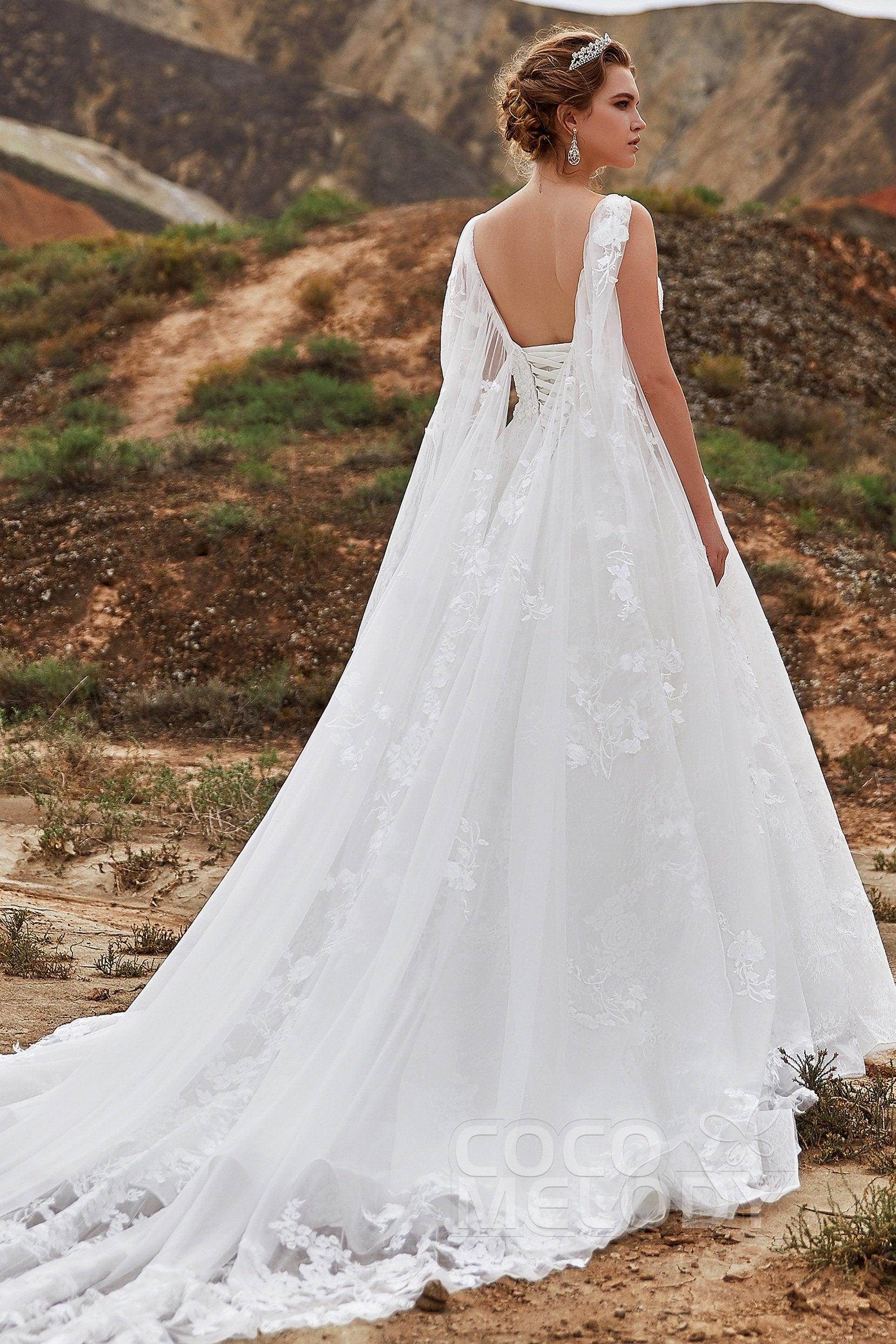 Charming A-Line Cathedral Train Lace Wedding Dress COCOMELODY LD5766