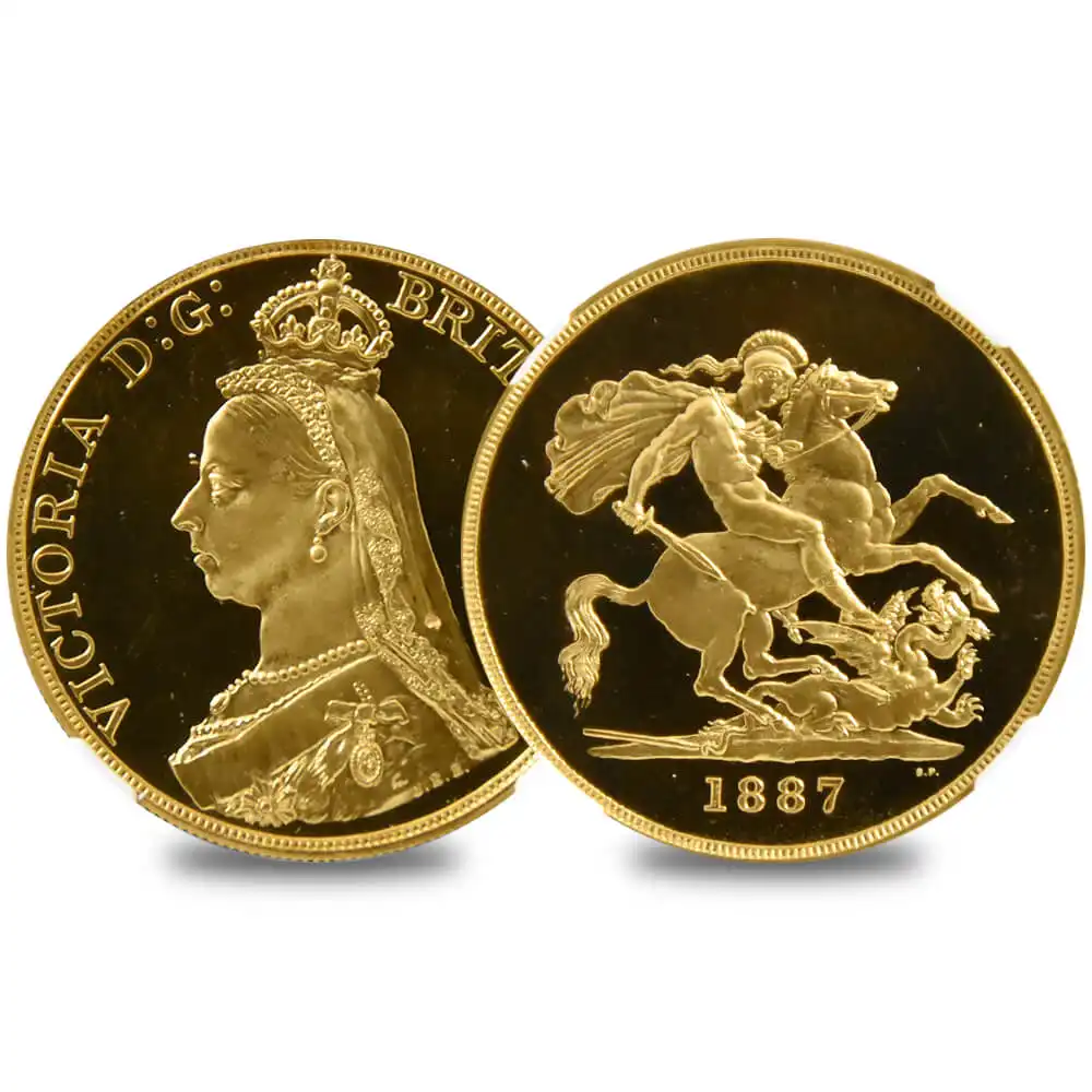 1887 ヴィクトリア女王 ジュビリーヘッド 聖ジョージ竜退治 5ソブリン