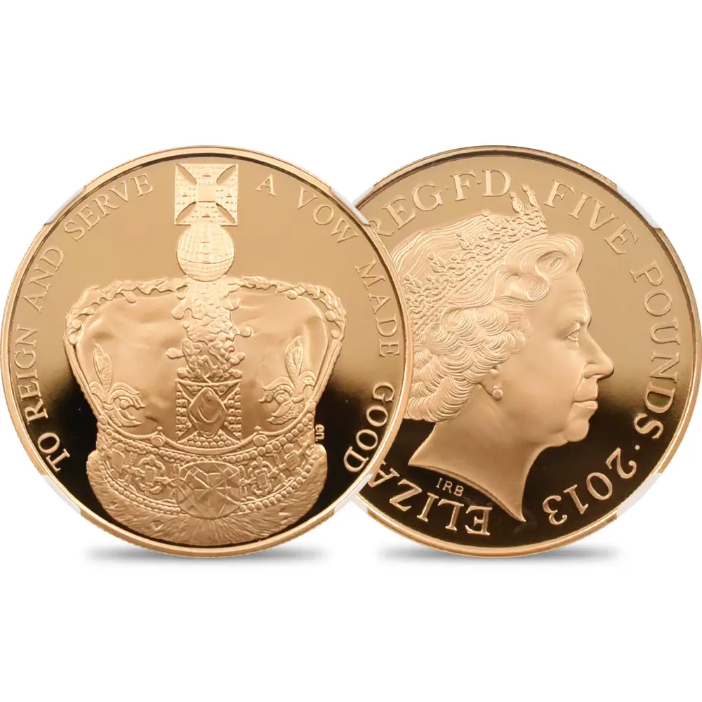 2013 エリザベス2世 戴冠60周年記念 5ポンド金貨 NGC PF70UC | 英国