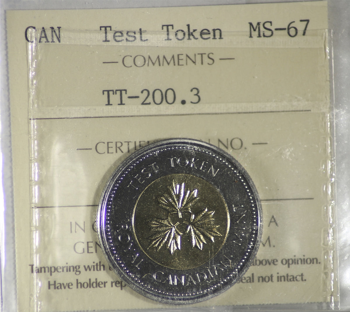 1996) Canada Two Dollar Test Token TT-200.3 ICCS Certified MS67
