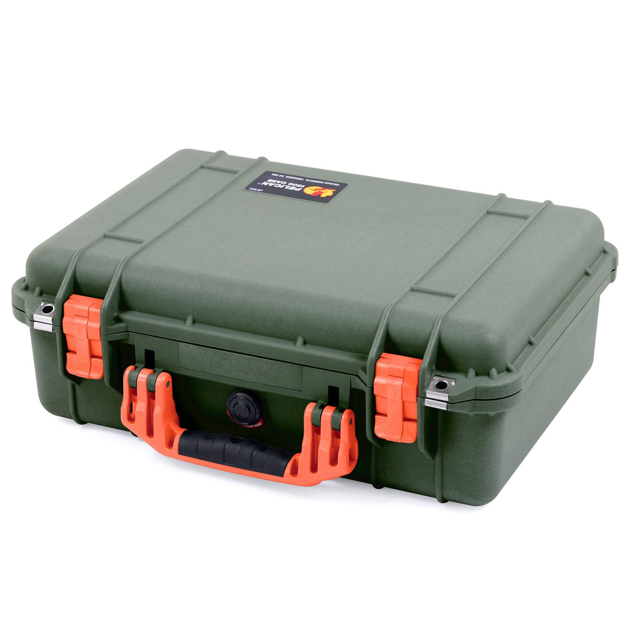 Pelican 1500 Case, OD Green with Orange Handle & Latches - ColorCase