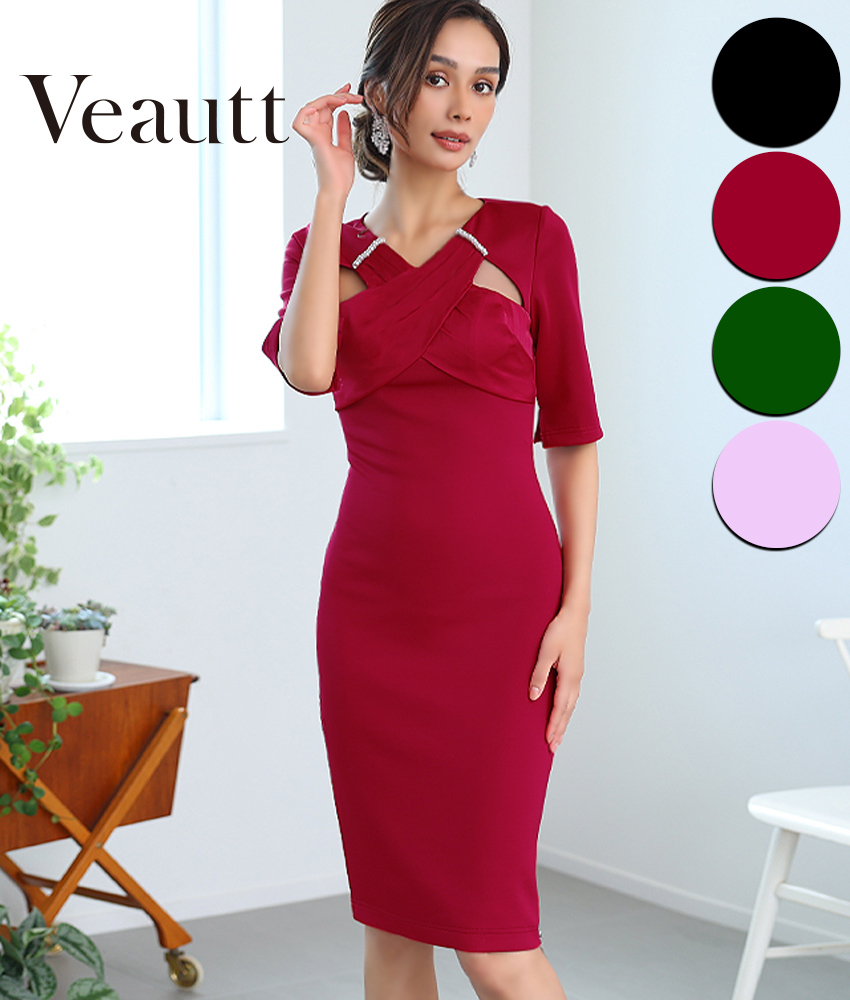 サテン・サイドファスナー・タイト・ミニドレス/Veautt - カラードレス