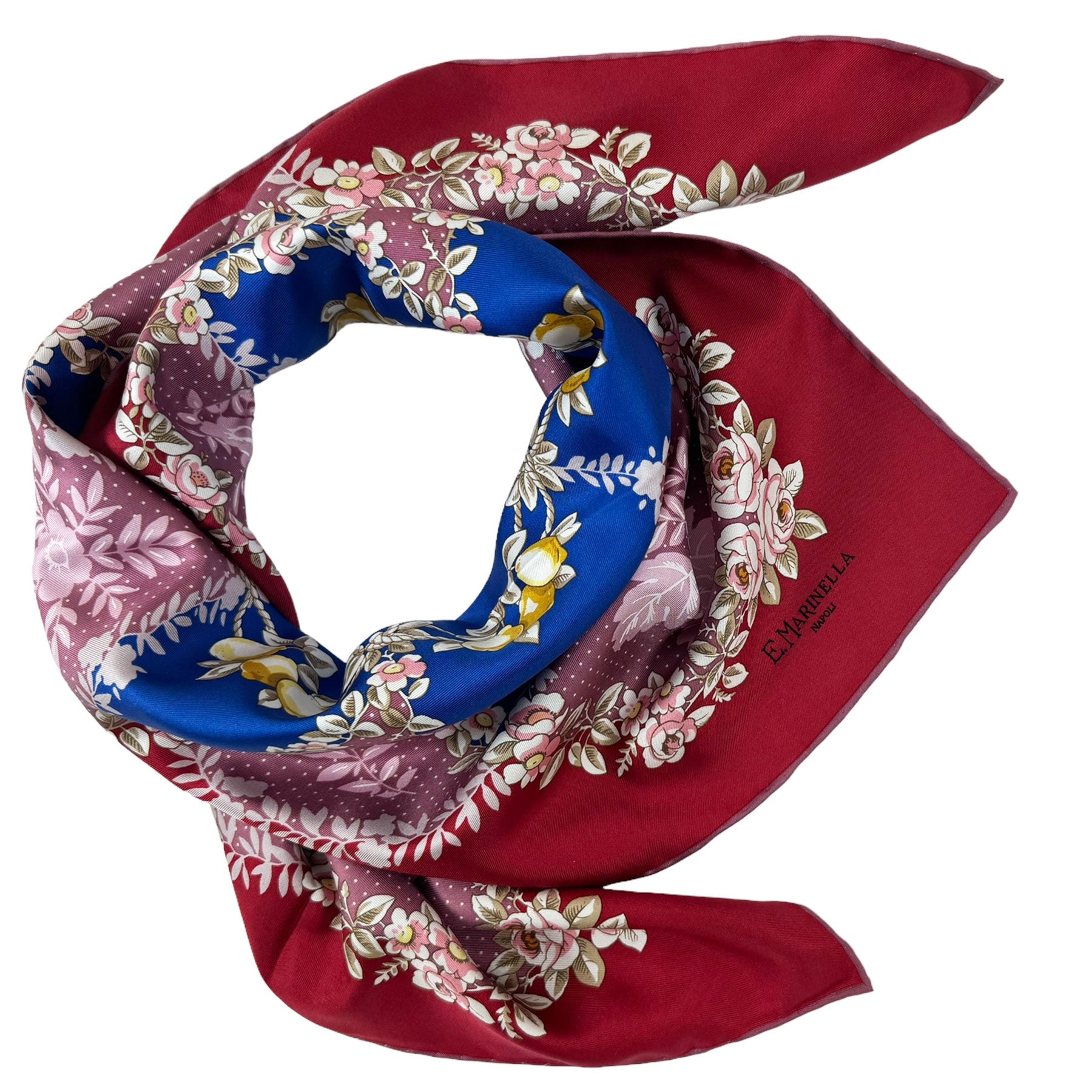 E. Marinella Scarf Maroon Dust Pink Navy Design - Twill Silk