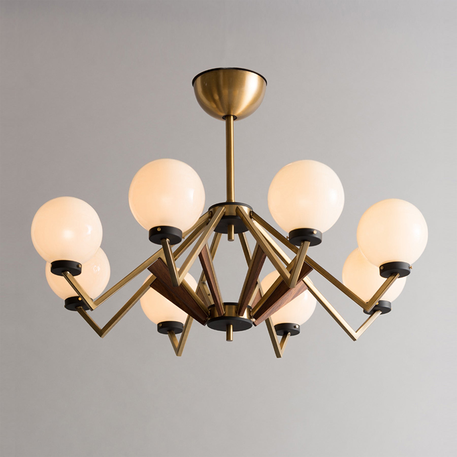 1950'S Milk Glass Ball Eight Arm Chandelier — COMPLEX UNIVERSAL