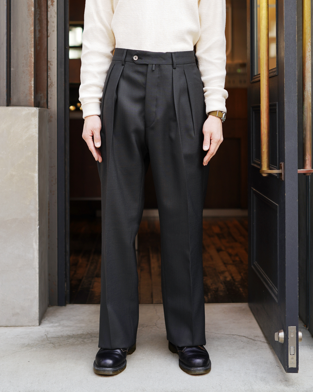 NEAT｜WOOL HOPSACK｜WIDE TYPE Ⅰ - Black｜PRODUCT｜Continuer Inc