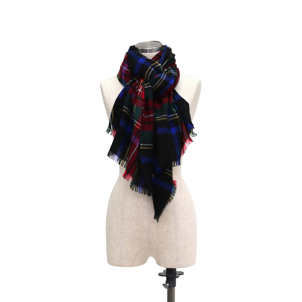 ジョンストンズ カシミヤ スカーフ ブラックスチュワート 180x70 cm