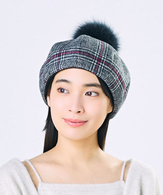 CA4LA リボン付きグレーのベレー帽 ワンサイズ CA4LA リボン付きグレー