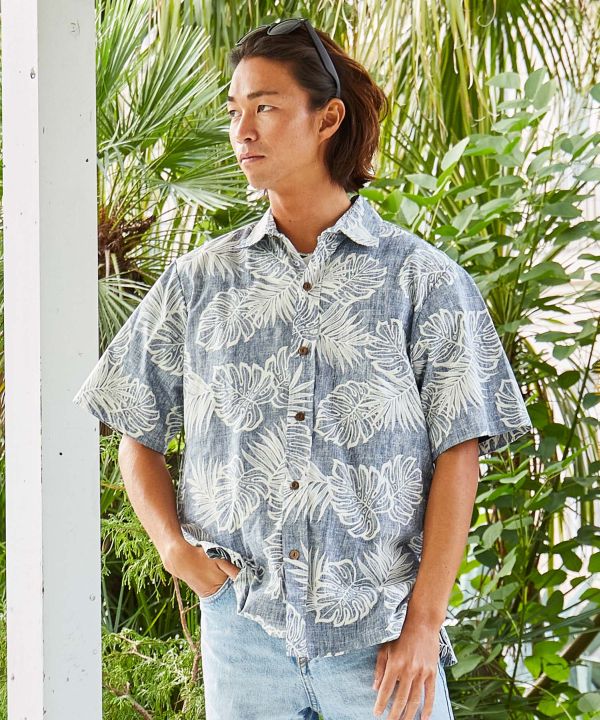 カウアイアロハメンズシャツ【TWO PALMS】(M BLUE): 『Kahiko(カヒコ
