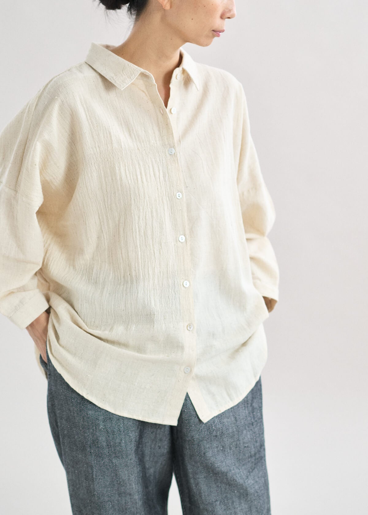 カラコットンカディルーズブラウス| CALICO キャリコ カディピンタック