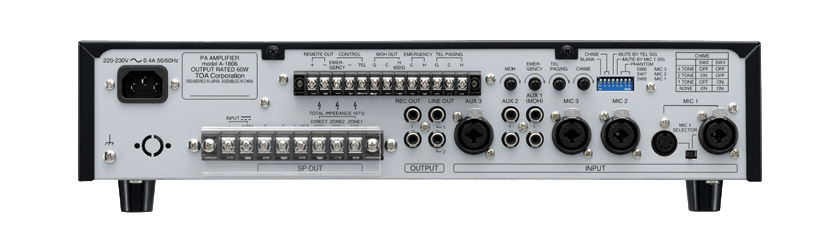 TOA A-1812 MIXER AMPLIFIER 120W/4, 100V. AC/DC power, 2 zone