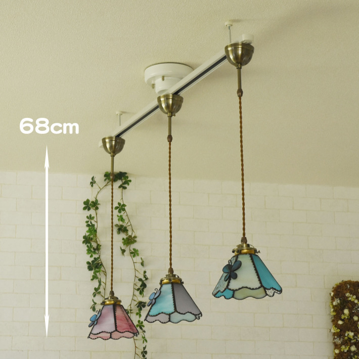 ステンドグラスのペンダント 1灯 ガラス 青い蝶々 かわいい【Papillon