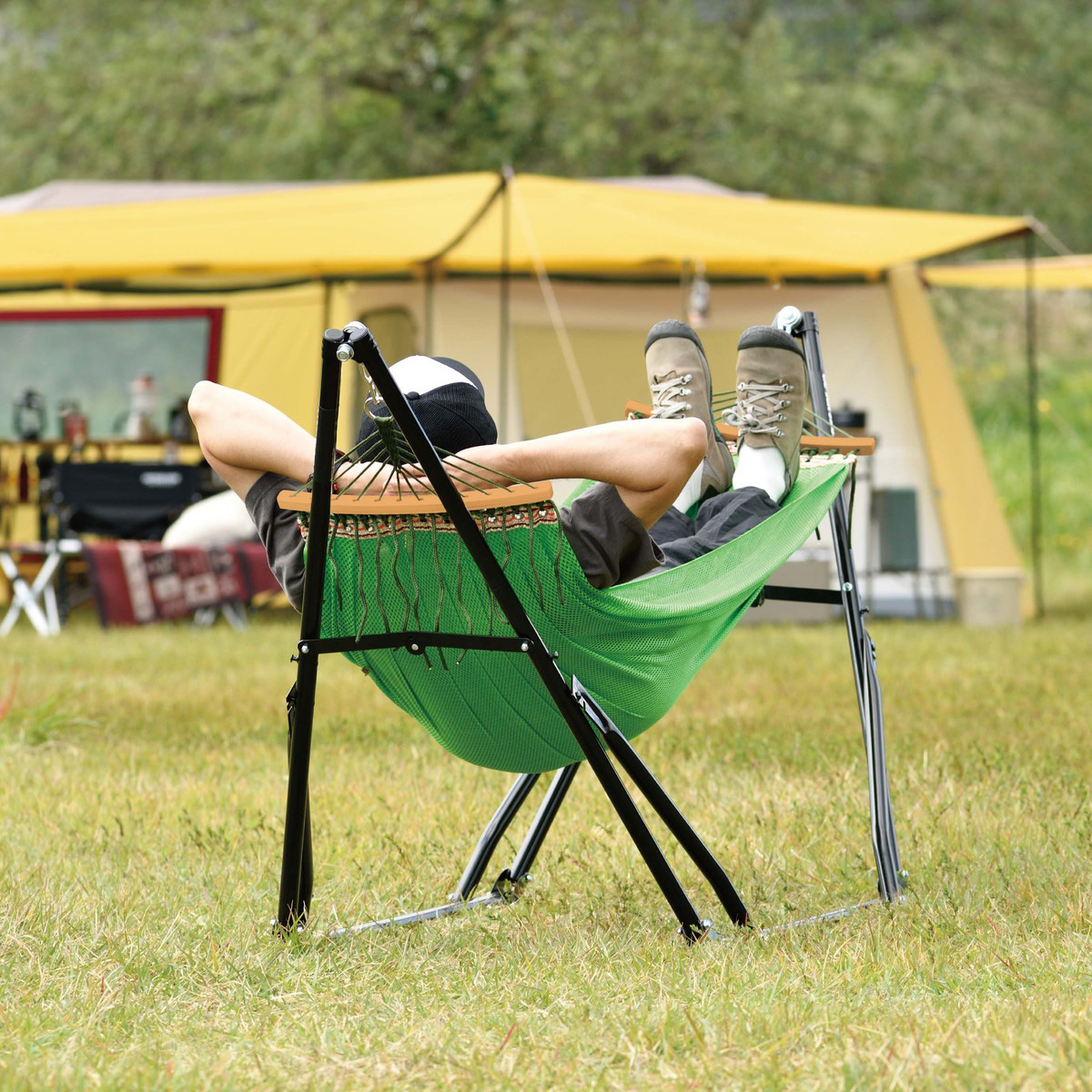 スチールポール 3WAYハンモックセット(グリーン・ブルー) - アウトドア