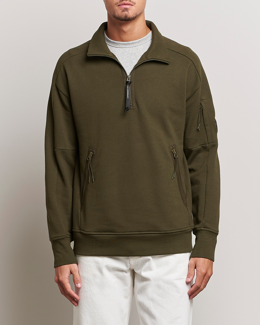 C.P. Company Diagonal Raised Fleece Half Zip Lens Sweatshirt Green