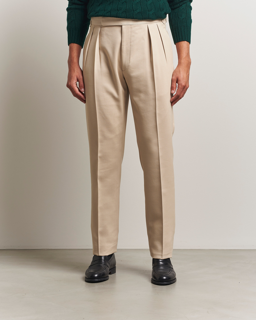 Ralph Lauren Purple Label Pleated Twill Trousers Limestone at