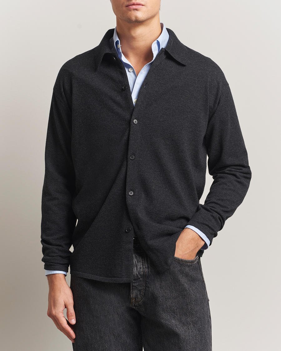 Auralee Wool Knit Shirt Cardigan Charcoal at CareOfCarl.com