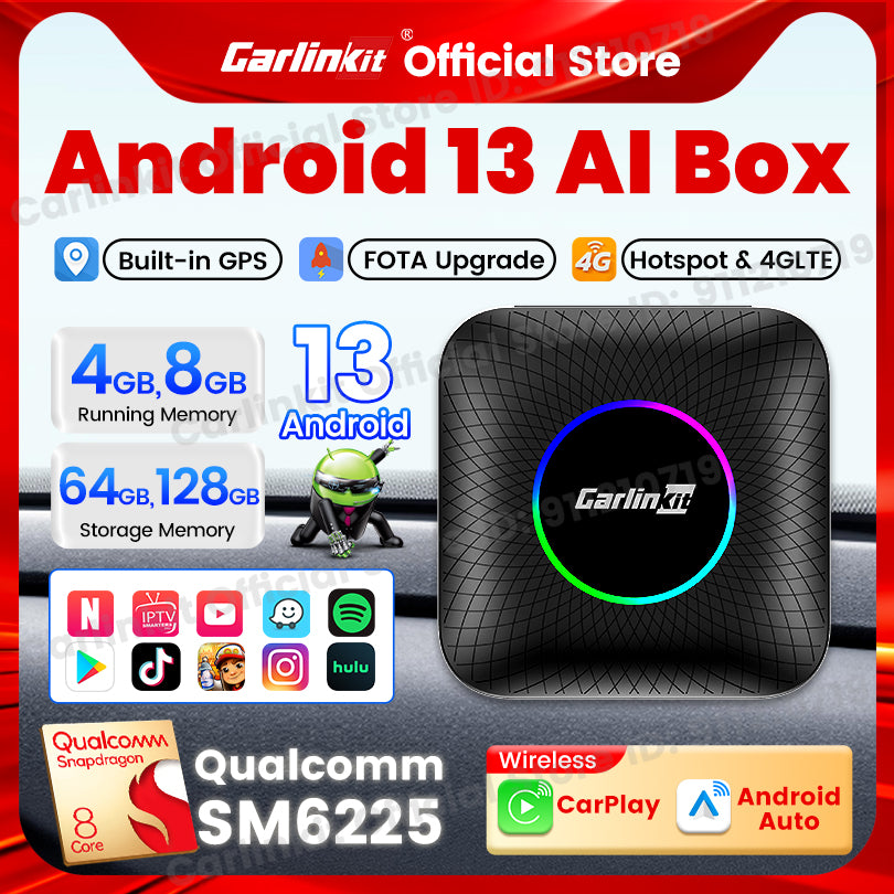 Carlinkit Android 13 Car TV Box LED Android Auto CarPlay Wireless