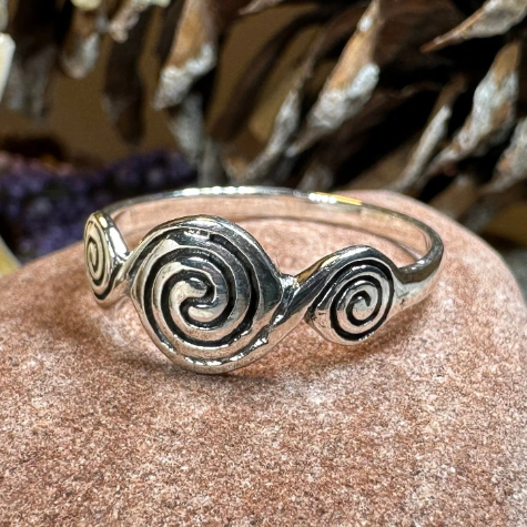 Newgrange Triple Spiral Ring – Celtic Crystal Design Jewelry