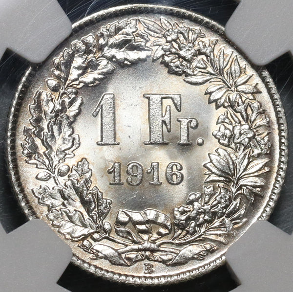 1916 NGC MS 65 Switzerland 1 Franc Mint State Swiss Silver Coin