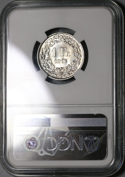 1916 NGC MS 65 Switzerland 1 Franc Mint State Swiss Silver Coin
