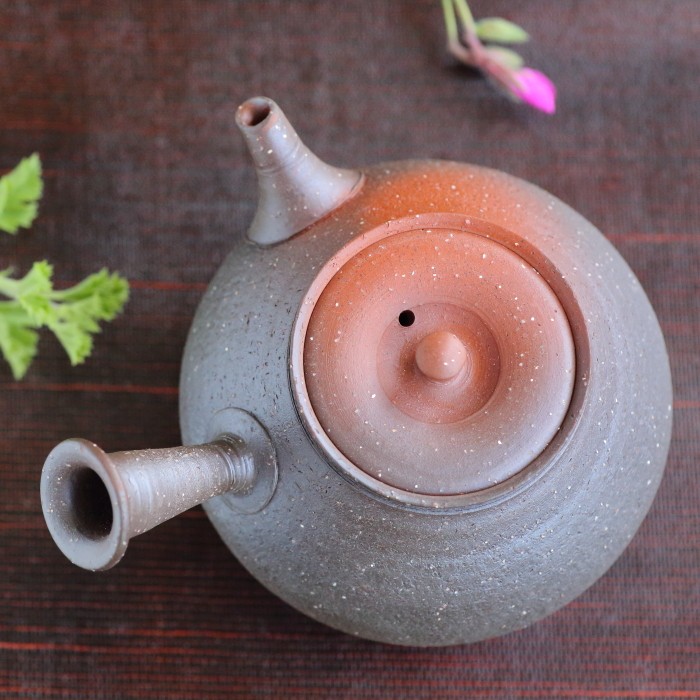 水野陽景 常滑焼 朱火窯変南蛮梨皮急須 満容量300ml 名匠の煎茶器 桐箱