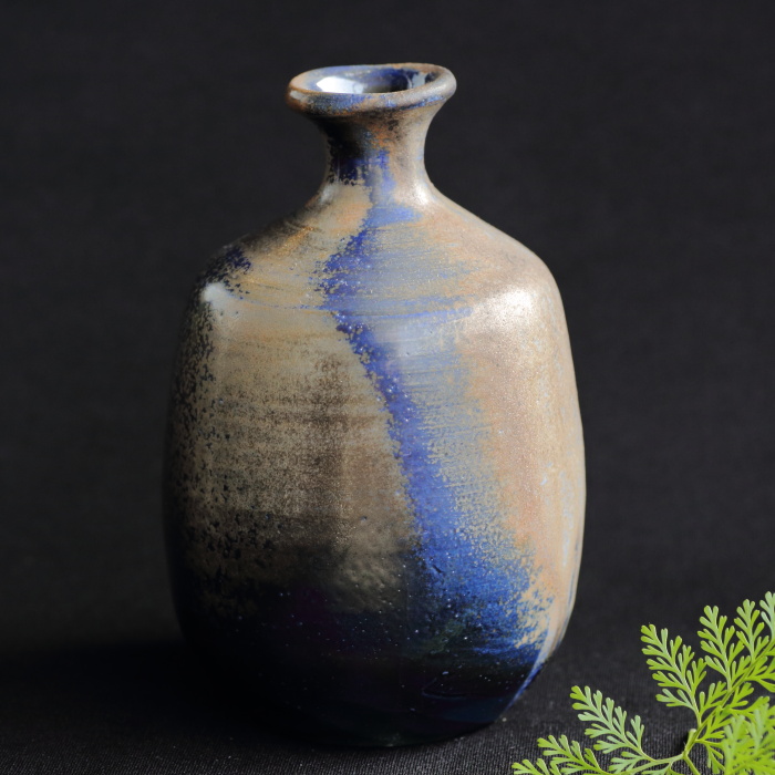 松井興之 藍彩備前徳利 登窯焼成酒器 酒注ぎ 作家もの備前焼 桐箱