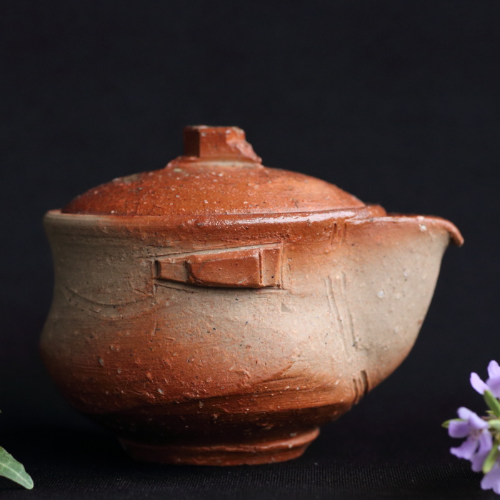 藤田祥 備前ヒダスキ宝瓶 満容量150ml 登窯焼成 無釉 作家もの急須 桐箱