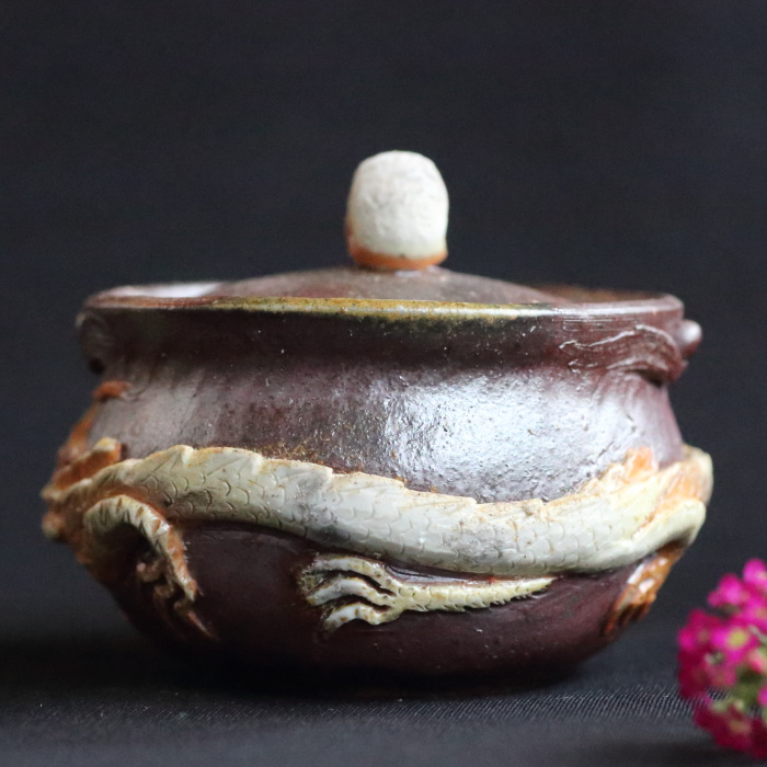 大森輝彦 ガイコツ龍宝瓶 手びねり備前焼煎茶器 登窯焼成焼〆急須 満