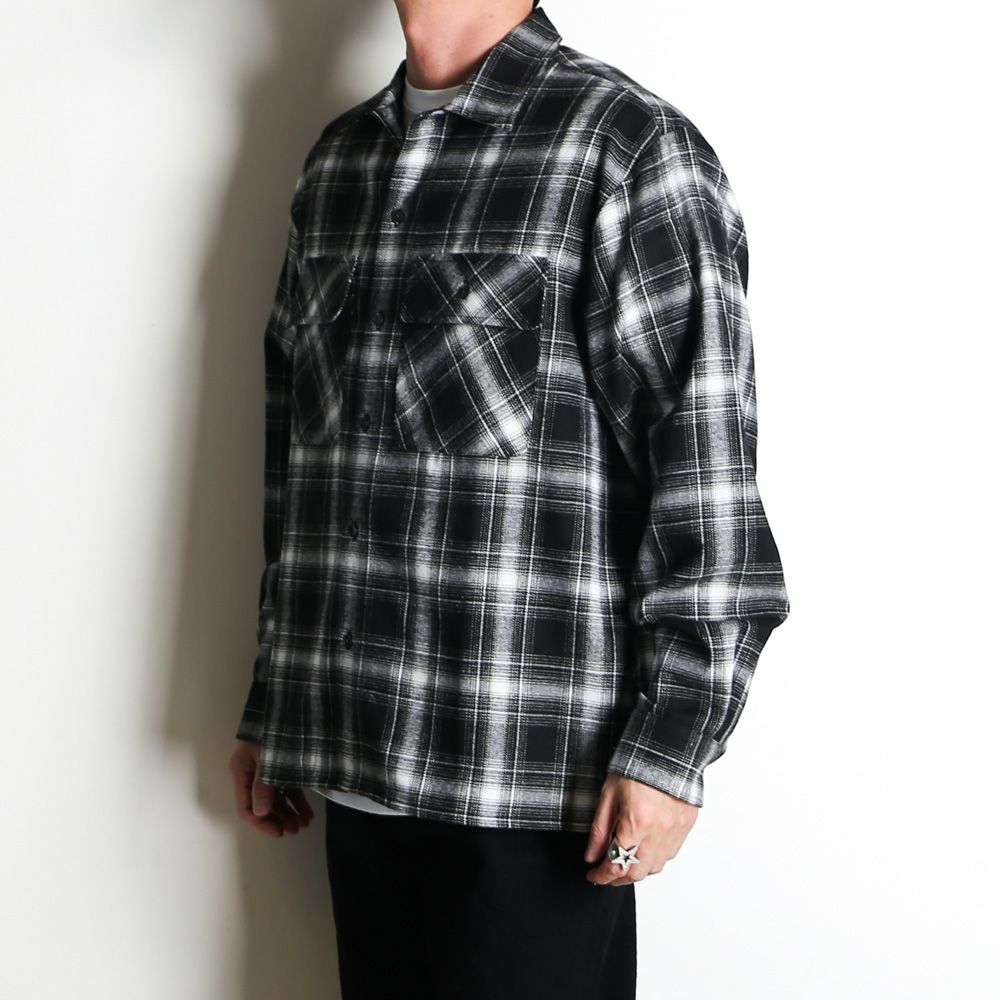 HideandSeek - Ombre Check L/S Shirt (26ss) - BLK / オンブレ