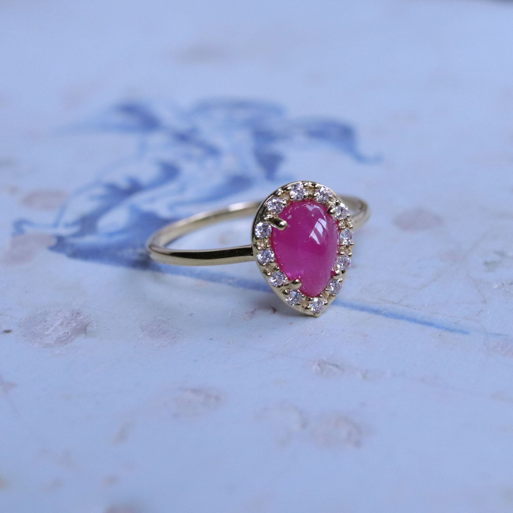 K18ピンクサファイヤペアシェイプリング – 宝石修飾工房波多ゑ