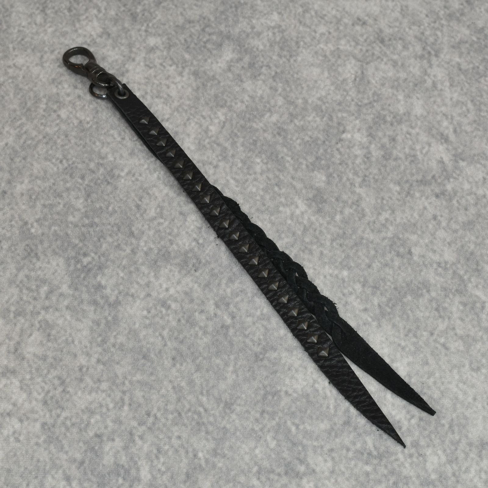 CALEE - STUDS & KNITTING LEATHER LONG KEY RING ＜TYPE B＞ (BLACK