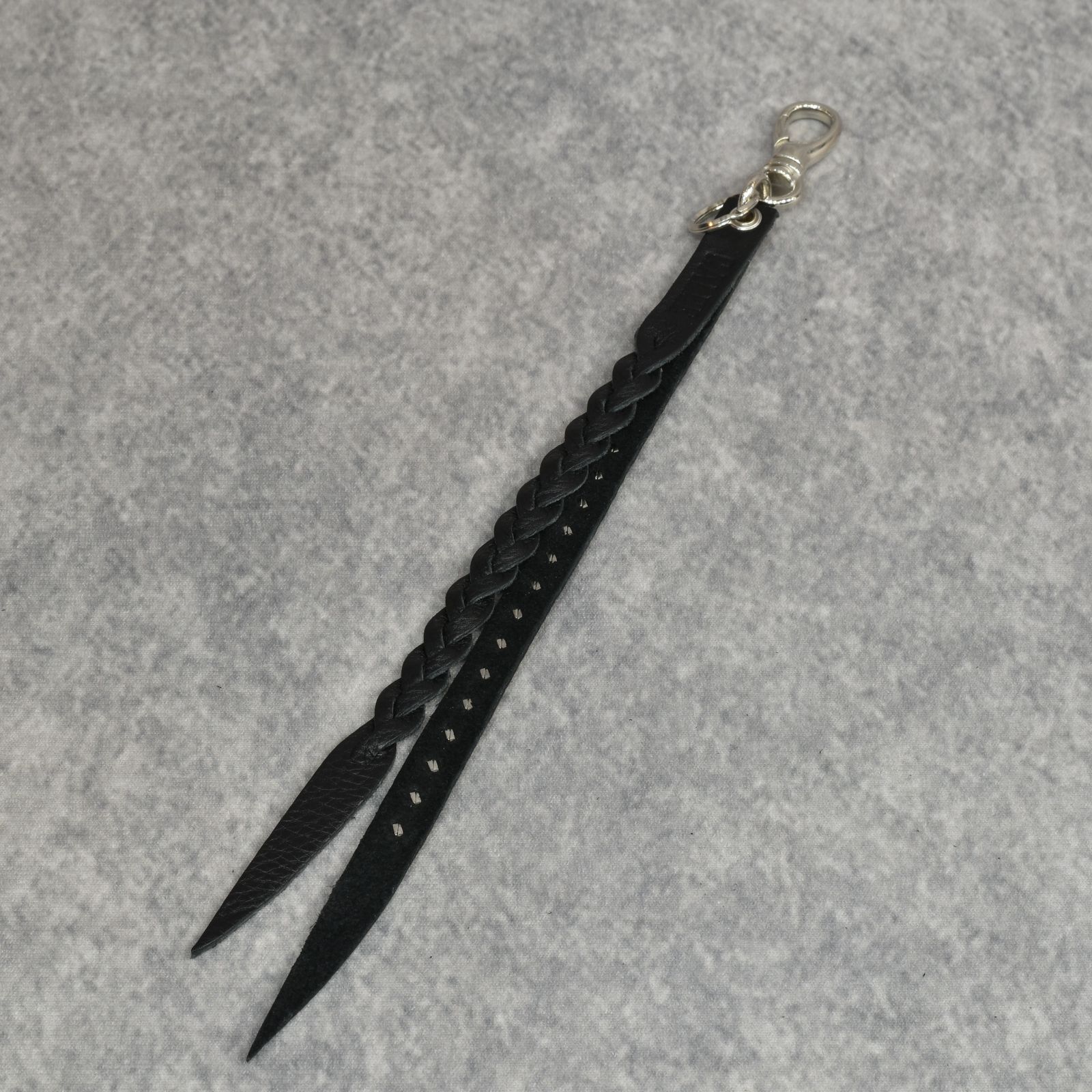 CALEE - STUDS & KNITTING LEATHER LONG KEY RING ＜TYPE B＞ (BLACK