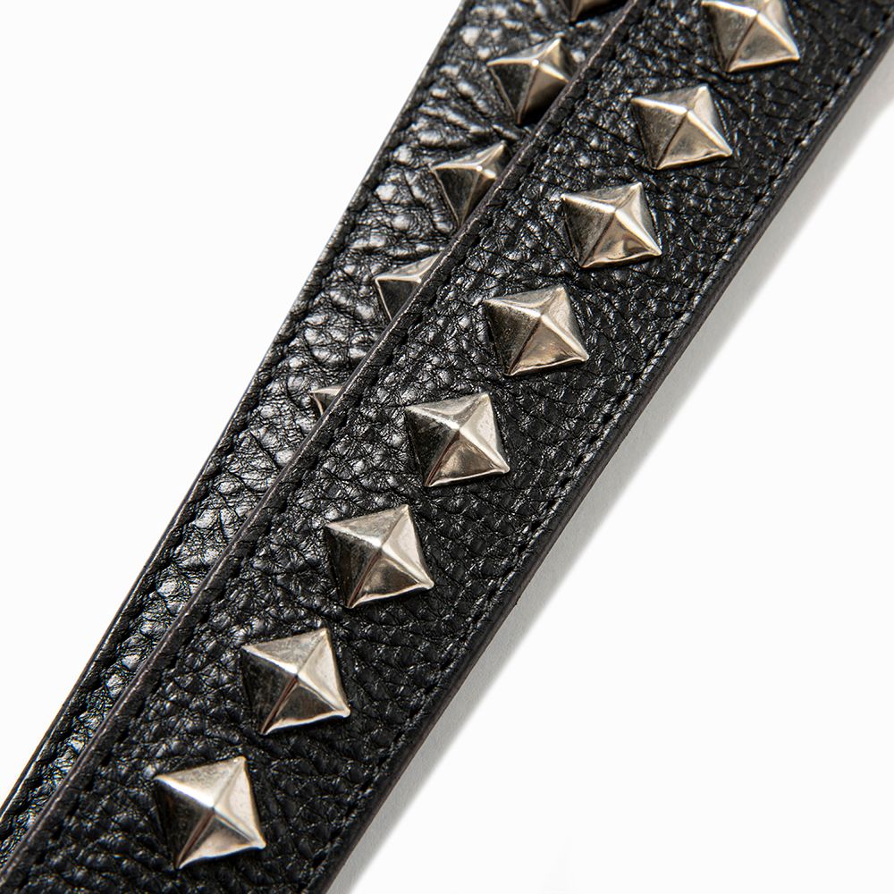 CALEE - STUDS LEATHER NECK STRAP (BLACK) / スタッズ ネック