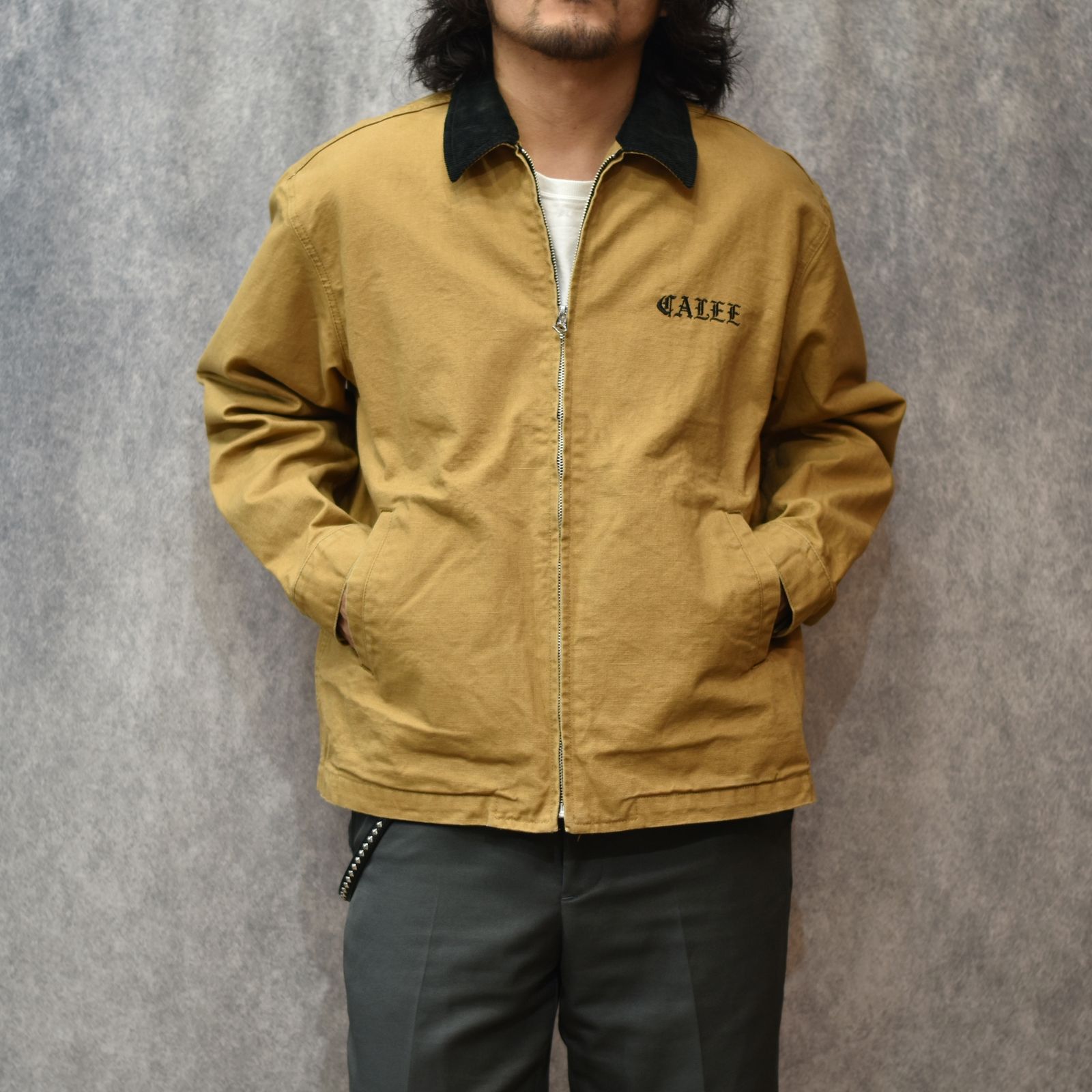 CALEE - VINTAGE REPRODUCT CORDUROY COLLAR DUCK JACKET (CAMEL)｜襟