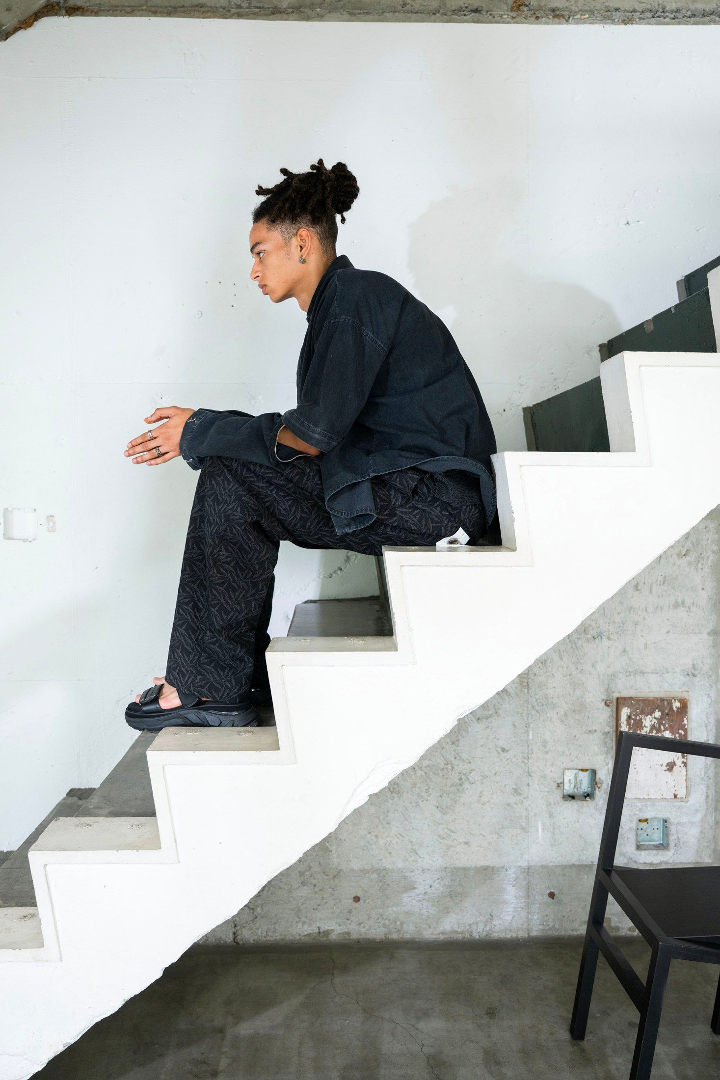 Licht Bestreben - デタッチャブルスリーブホックカフスシャツ (BLACK