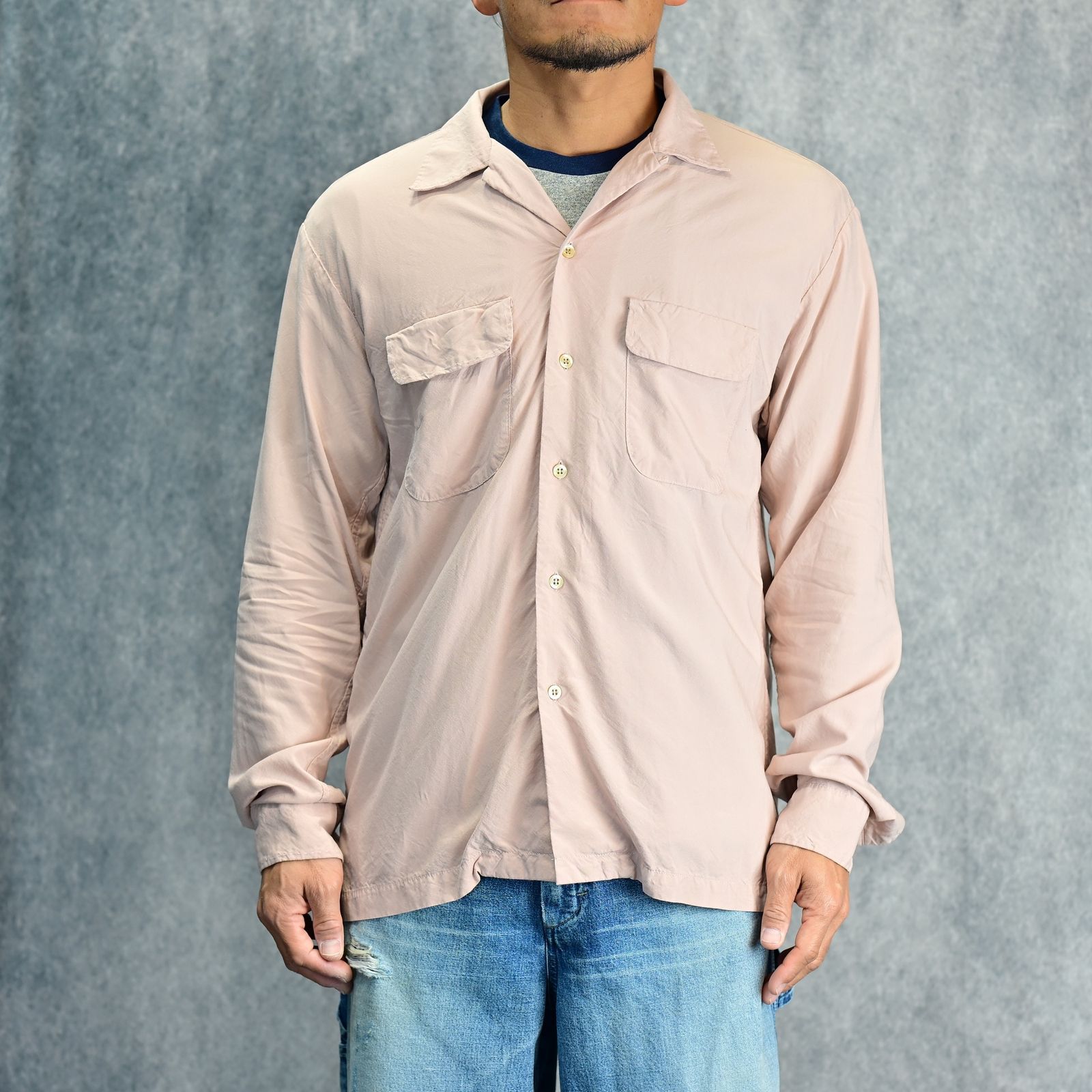 MINEDENIM - Rayon Open Collar SH （PNK） / レーヨン オープンカラー