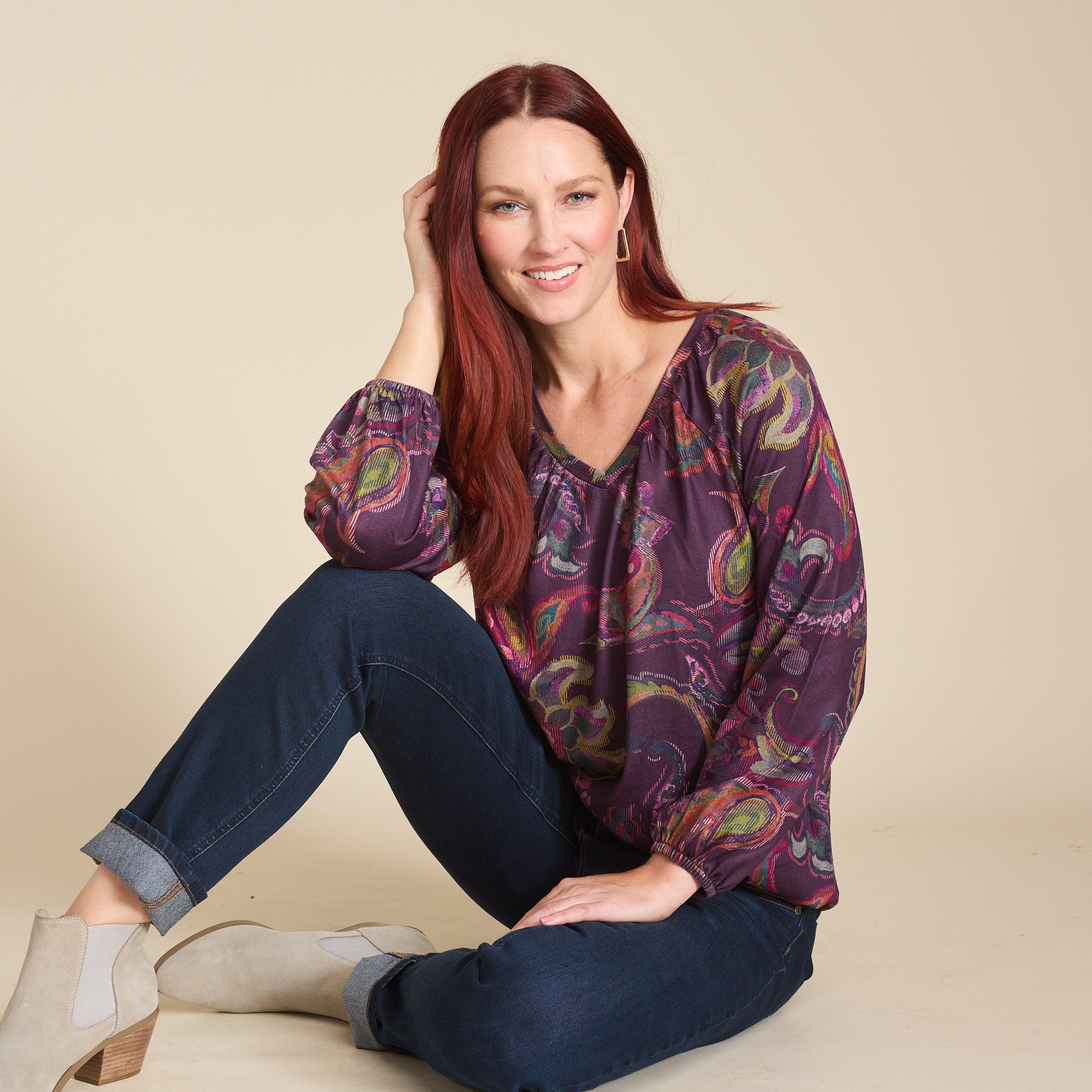 Paisley Print Long Sleeve V Neck Top – Christopher & Banks