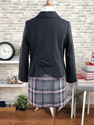 ポンポネット グレージャケットのチェックリボンスーツ 150 / ブランド