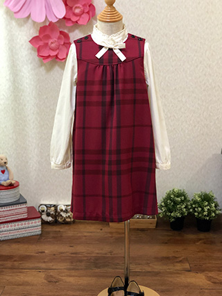 バーバリー 赤チェックジャンパースカートとボレロのアンサンブル 120