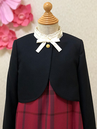 バーバリー 赤チェックジャンパースカートとボレロのアンサンブル 120
