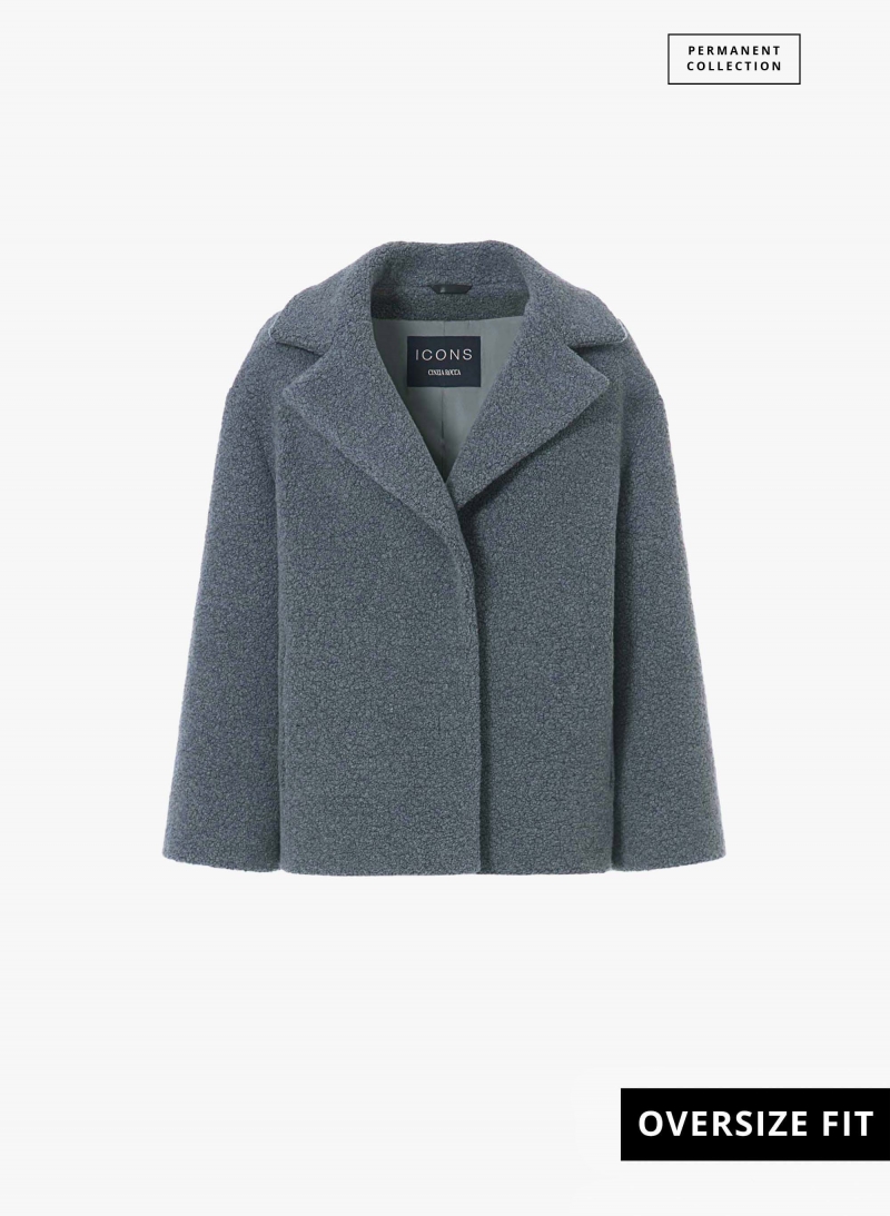 Short grey wool coat with maxi notch collar | Cinzia Rocca