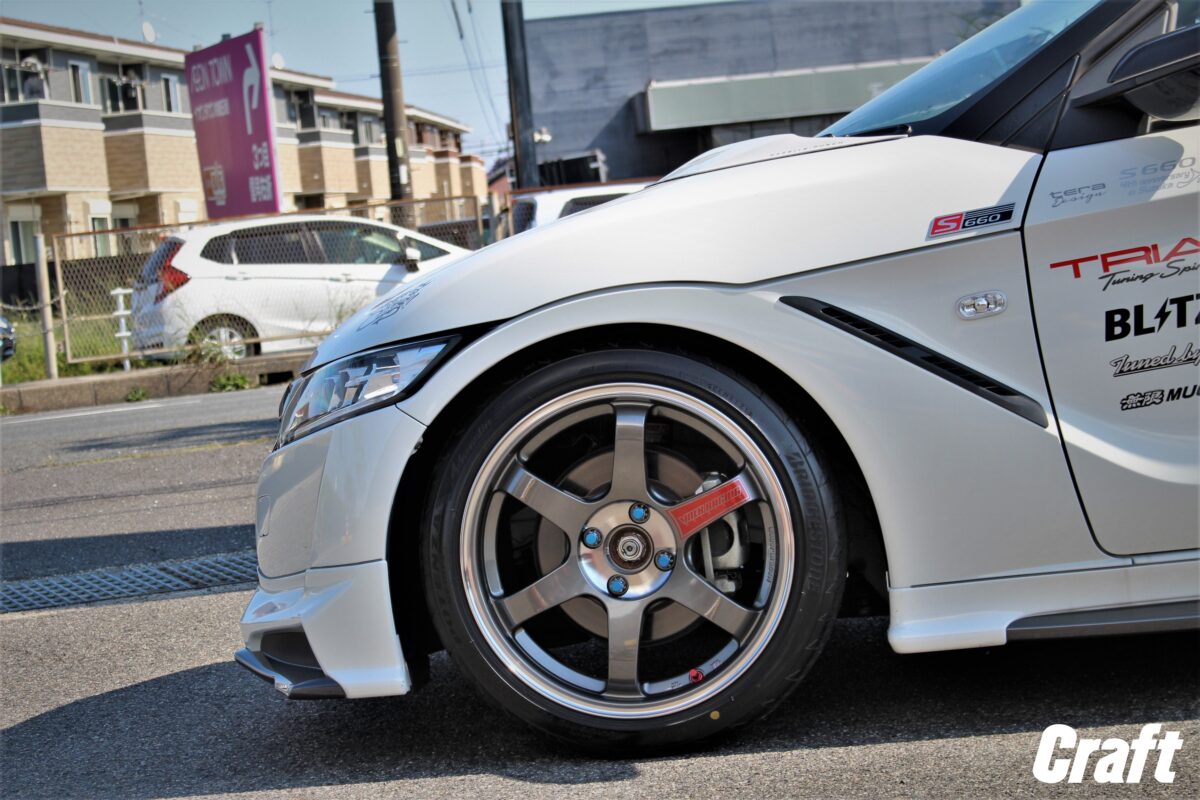 S660は前後16インチで決まり！TE37ソニックSLの鈴鹿スタイルはツライチ