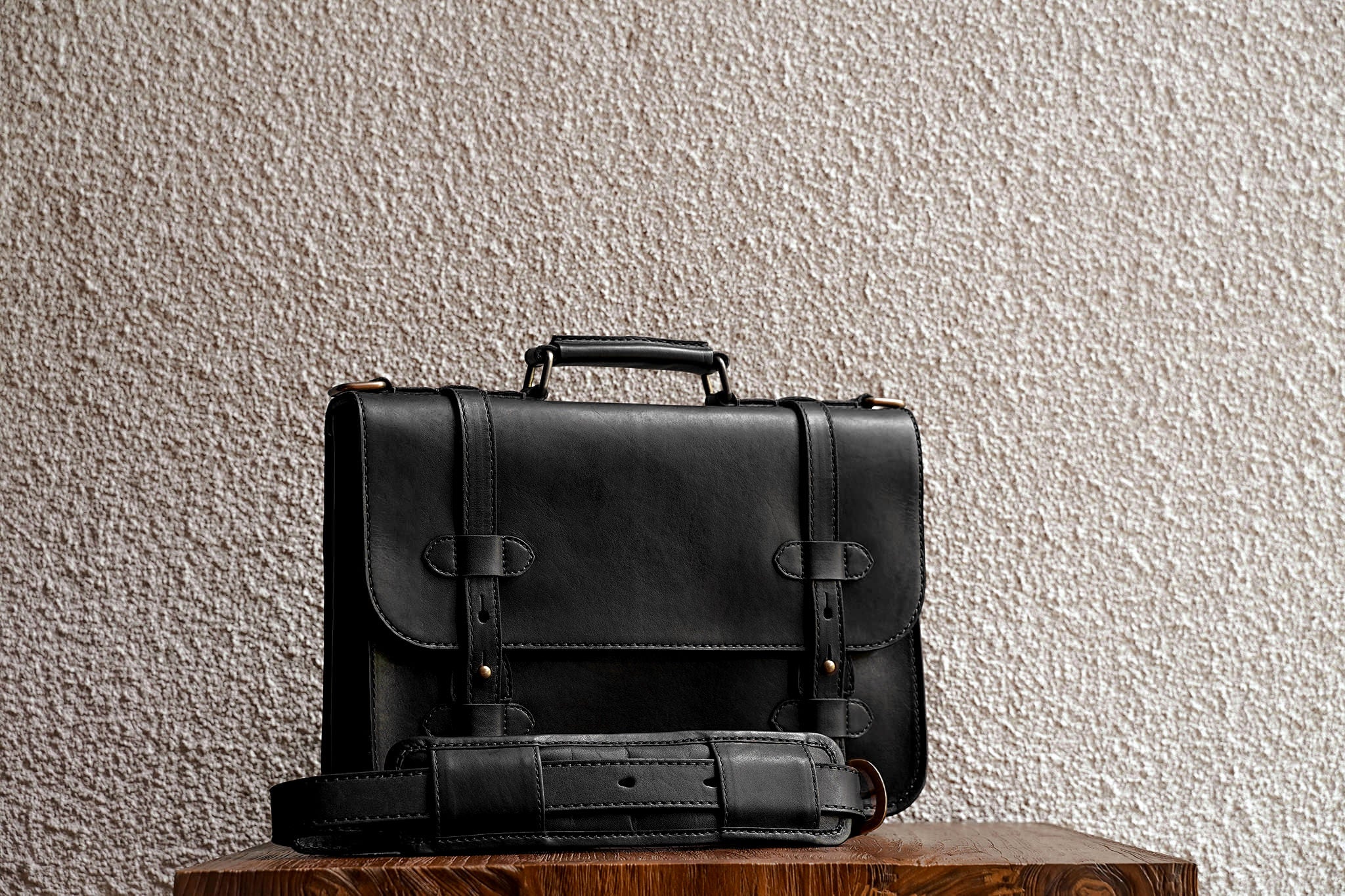 Alpha 13 Leather Briefcase | Black | Monogrammed | Cravar