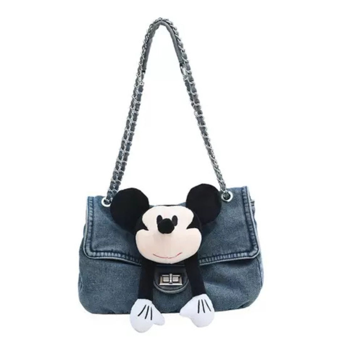 Unisex Mickey x DISNEY 3D Mickey Denim Matelasse Double ChainTote