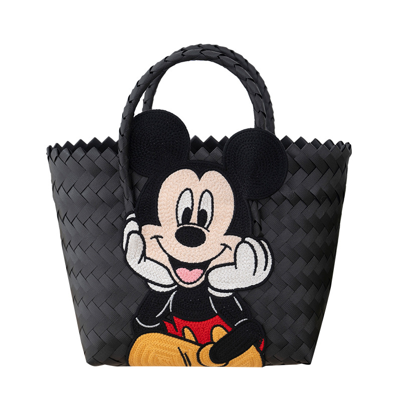Mickey Mouse Black Braided intrecciato mesh Tote Bag basket picnic
