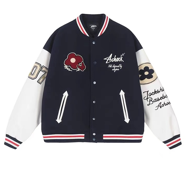 Floral embroidered stadium jacketbaseball uniform jumper blouson