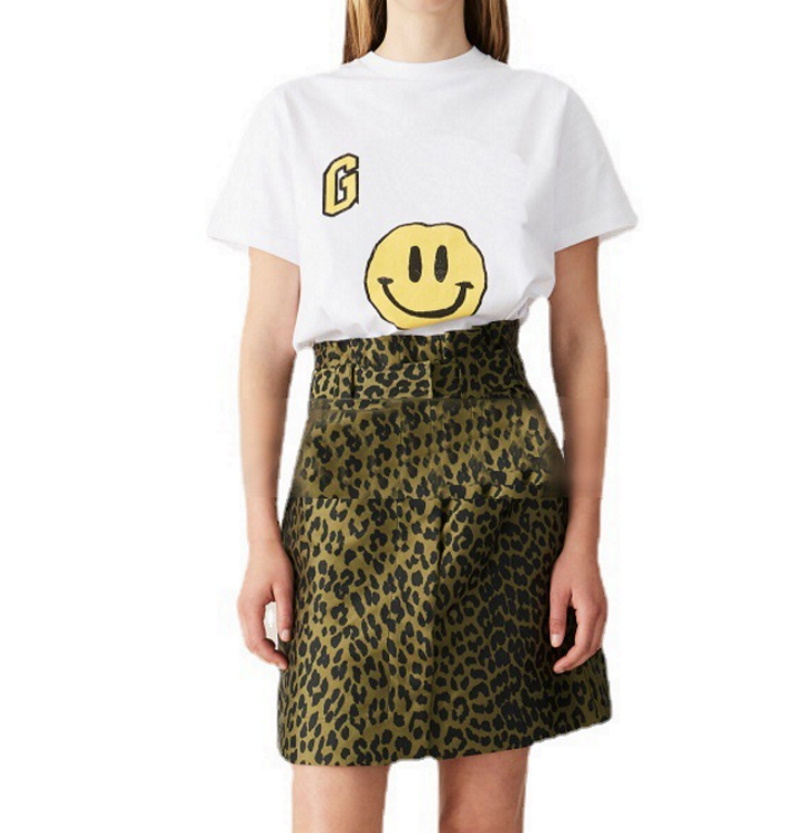 four-leaf clover cherry blossom smiley faceprint T-shirt フォー