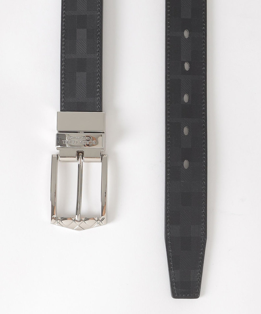 チェックバックルエンボスクレストブリッジチェックリバーシブルベルト