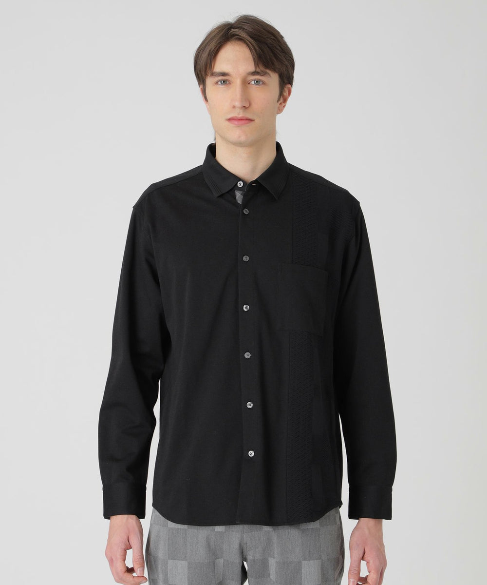 シャドーチェックニットドッキングシャツ（カジュアルシャツ）｜BLACK